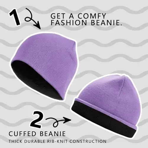 ZOORON 1 & 2 Pack Unisex Beanie for Men Women Reversible Winter Beanies Hat Knit Warm Plain Skull Cap Daily Beanie Hat - 4