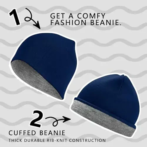 ZOORON 1 & 2 Pack Unisex Beanie for Men Women Reversible Winter Beanies Hat Knit Warm Plain Skull Cap Daily Beanie Hat - 4