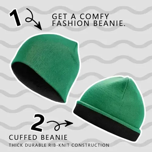 ZOORON 1 & 2 Pack Unisex Erkaklar Ayollar uchun Beanie Qaytariladigan Qishki Beani Shapka Trikotajli Issiq Oddiy Bosh Suyagi Kepkasi Kundalik Beani Shapka - 4
