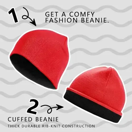 ZOORON 1 & 2 Pack Unisex Erkaklar Ayollar uchun Beanie Qaytariladigan Qishki Beanie Shlyapa Trikotajli Issiq Oddiy Bosh Suyagi Shapka Kundalik Beanie Shlyapa - 5