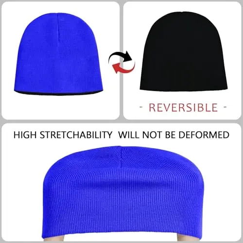 ZOORON 1 & 2 Pack Unisex Erkaklar Ayollar uchun Beanie Qaytariluvchi Qishki Beanie Shapka Trikotaj Iliq Tekis Bosh Suyagi Qalpog'i Kundalik Beanie Shapka - 3