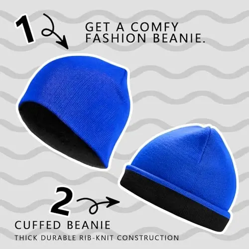 ZOORON 1 & 2 Pack Unisex Erkaklar Ayollar uchun Beanie Qaytariluvchi Qishki Beanie Shapka Trikotaj Iliq Tekis Bosh Suyagi Qalpog'i Kundalik Beanie Shapka - 4