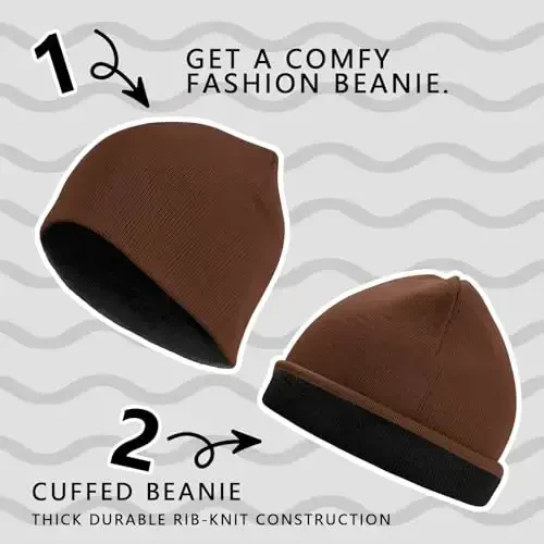 ZOORON 1 & 2 Pack Unisex Erkaklar Ayollar uchun Beanie Qaytariluvchi Qishki Beanie Shlyapa Trikotajli Issiq Oddiy череп Qalpog'i Kundalik Beanie Shlyapa - 4