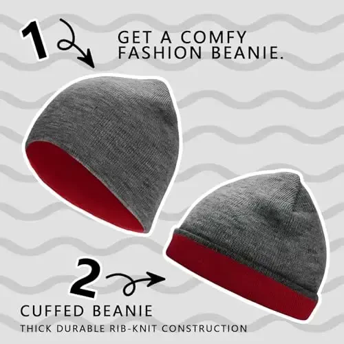 ZOORON 1 & 2 Pack Unisex Erkaklar va Ayollar uchun Beanie Qishki Shlyapalar To'qilgan Issiq Tekis Bosh Suyagi Kundalik Beanie Shlyapa - 4