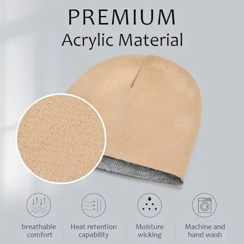 ZOORON 1 & 2 Pack Unisex Erkaklar va Ayollar uchun Bini Qaytariladigan Qishki Shapka Trikotajli Issiq Oddiy Bosh Suyagi Kepkasi Kundalik Bini Shapka - ZOORON (1)
