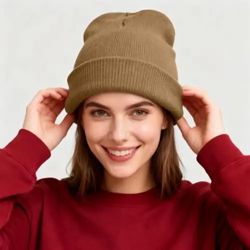 ZOORON 1 & 2 Packs Beanie for Men Women Warm Winter Hats Acrylic Knit Cuffed Beanie Cap Unisex - 2