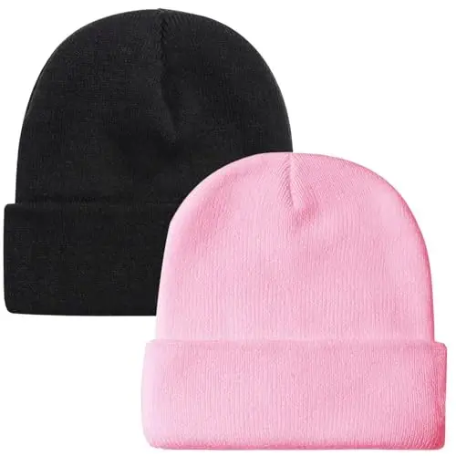 ZOORON 1 & 2 Packs Beanie for Men Women Warm Winter Hats Acrylic Knit Cuffed Beanie Cap Unisex - 1