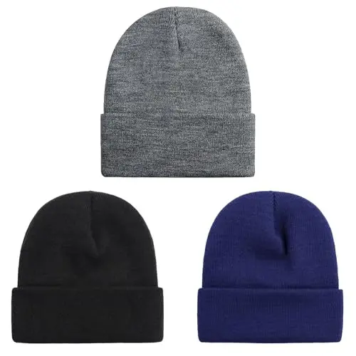 ZOORON 1 & 2 Packs Beanie for Men Women Warm Winter Hats Acrylic Knit Cuffed Beanie Cap Unisex - ZOORON