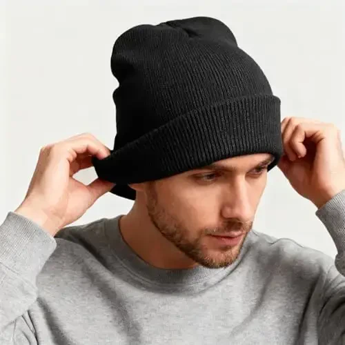 ZOORON 1 & 2 Packs Beanie for Men Women Warm Winter Hats Acrylic Knit Cuffed Beanie Cap Unisex - 5