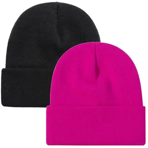 ZOORON 1 & 2 Packs Beanie for Men Women Warm Winter Hats Acrylic Knit Cuffed Beanie Cap Unisex 