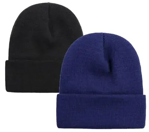 ZOORON 1 & 2 Packs Beanie for Men Women Warm Winter Hats Acrylic Knit Cuffed Beanie Cap Unisex - 1