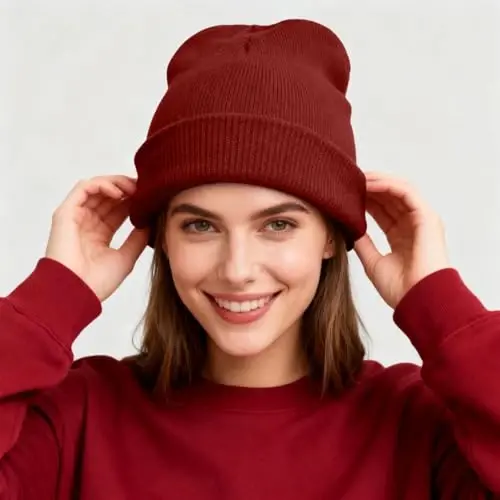 ZOORON 1 & 2 Packs Beanie for Men Women Warm Winter Hats Acrylic Knit Cuffed Beanie Cap Unisex - 2