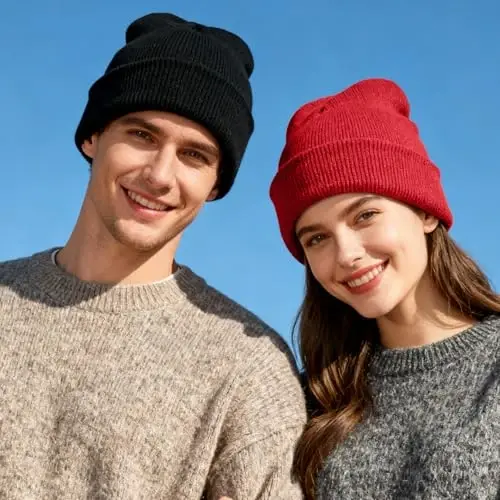 ZOORON 1 & 2 Packs Beanie for Men Women Warm Winter Hats Acrylic Knit Cuffed Beanie Cap Unisex - 5