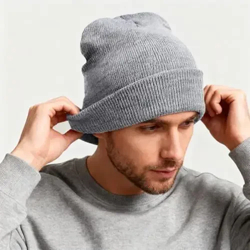 ZOORON 1 & 2 Packs Beanie for Men Women Warm Winter Hats Acrylic Knit Cuffed Beanie Cap Unisex - 3