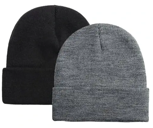 ZOORON 1 & 2 Packs Beanie for Men Women Warm Winter Hats Acrylic Knit Cuffed Beanie Cap Unisex - 1