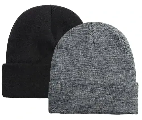 ZOORON 1 & 2 Packs Beanie for Men Women Warm Winter Hats Acrylic Knit Cuffed Beanie Cap Unisex 