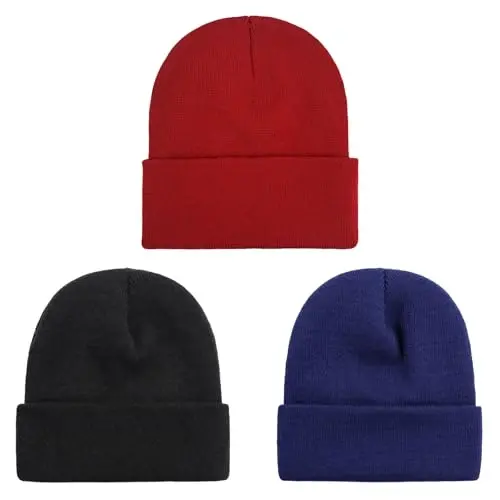 ZOORON 1 & 2 Packs Beanie for Men Women Warm Winter Hats Acrylic Knit Cuffed Beanie Cap Unisex - 1