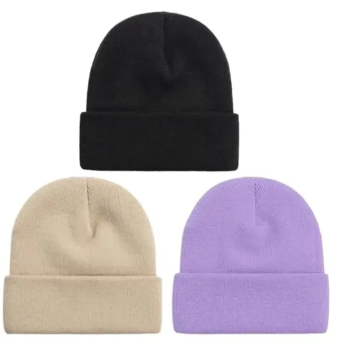 ZOORON 1 & 2 Packs Beanie for Men Women Warm Winter Hats Acrylic Knit Cuffed Beanie Cap Unisex - ZOORON