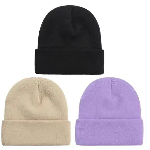 ZOORON 1 & 2 Packs Beanie for Men Women Warm Winter Hats Acrylic Knit Cuffed Beanie Cap Unisex - 1
