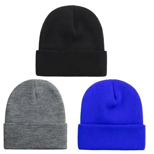 ZOORON 1 & 2 Packs Beanie for Men Women Warm Winter Hats Acrylic Knit Cuffed Beanie Cap Unisex - 1