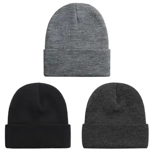 ZOORON 1 & 2 Packs Beanie for Men Women Warm Winter Hats Acrylic Knit Cuffed Beanie Cap Unisex 