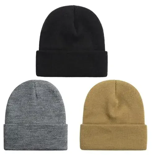 ZOORON 1 & 2 Packs Beanie for Men Women Warm Winter Hats Acrylic Knit Cuffed Beanie Cap Unisex - ZOORON