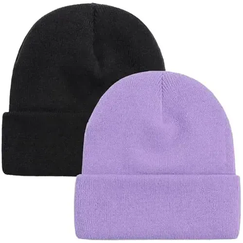ZOORON 1 & 2 Packs Beanie for Men Women Warm Winter Hats Acrylic Knit Cuffed Beanie Cap Unisex - 1