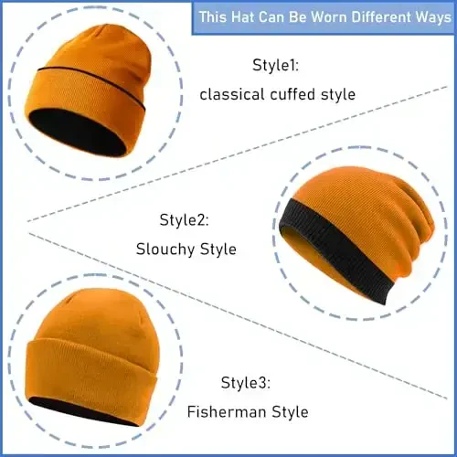 ZOORON 1 & 2 Packs Beanie for Men Women Warm Winter Hats Acrylic Knit Cuffed Beanie Cap Unisex - 4