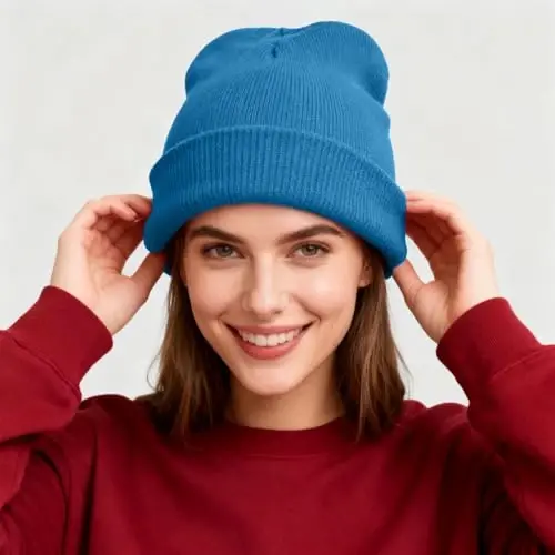 ZOORON 1 & 2 Packs Beanie for Men Women Warm Winter Hats Acrylic Knit Cuffed Beanie Cap Unisex - 2