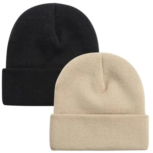 ZOORON 1 & 2 Packs Beanie for Men Women Warm Winter Hats Acrylic Knit Cuffed Beanie Cap Unisex - 1