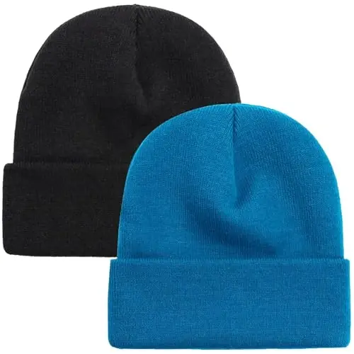 ZOORON 1 & 2 Packs Beanie for Men Women Warm Winter Hats Acrylic Knit Cuffed Beanie Cap Unisex 