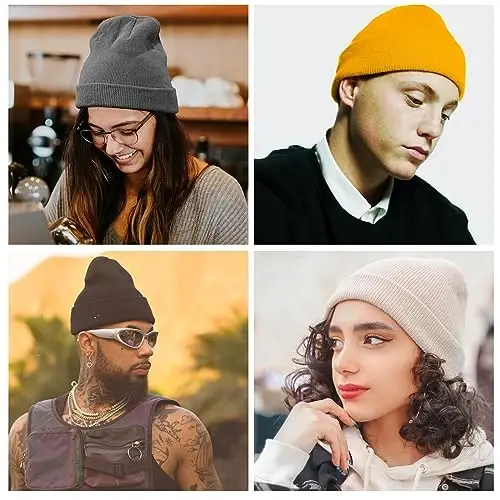 ZOORON 1 & 2 Packs Beanie for Men Women Warm Winter Hats Acrylic Knit Cuffed Beanie Cap Unisex - ZOORON (1)