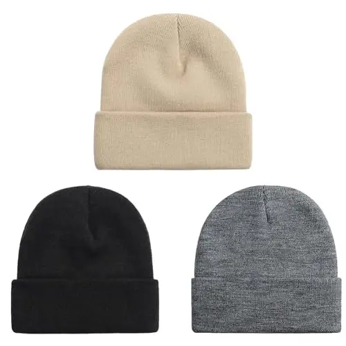 ZOORON 1 & 2 Packs Beanie for Men Women Warm Winter Hats Acrylic Knit Cuffed Beanie Cap Unisex - 1