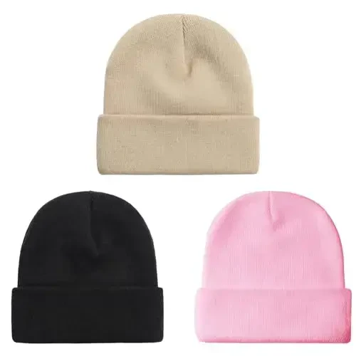 ZOORON 1 & 2 Packs Beanie for Men Women Warm Winter Hats Acrylic Knit Cuffed Beanie Cap Unisex - 1