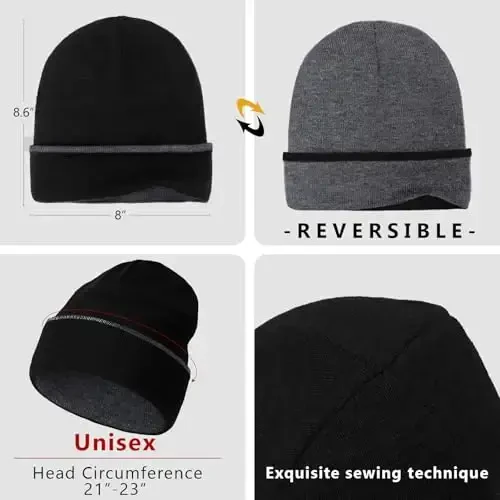 ZOORON 1 & 2 Packs Beanie for Men Women Warm Winter Hats Acrylic Knit Cuffed Beanie Cap Unisex - 3
