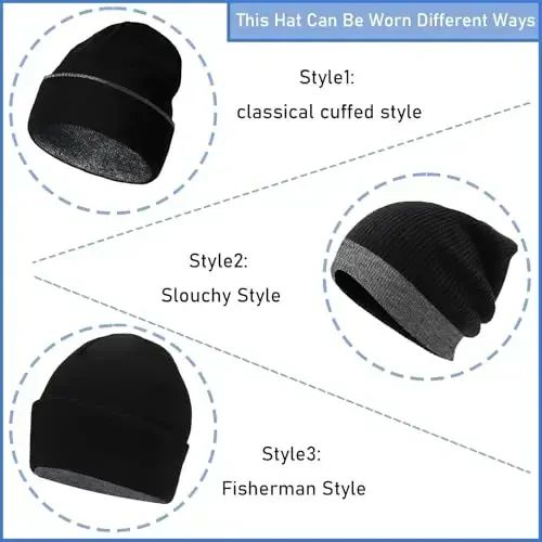 ZOORON 1 & 2 Packs Beanie for Men Women Warm Winter Hats Acrylic Knit Cuffed Beanie Cap Unisex - 5