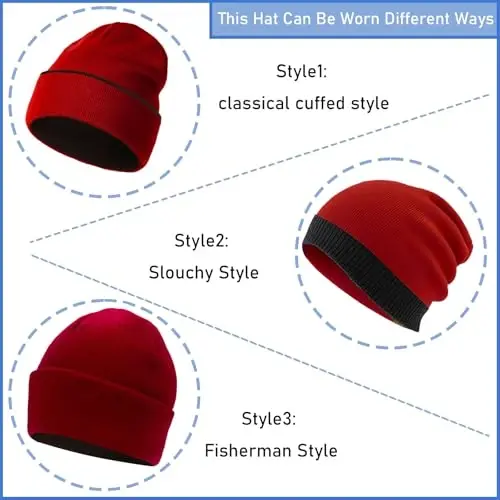 ZOORON 1 & 2 Packs Beanie for Men Women Warm Winter Hats Acrylic Knit Cuffed Beanie Cap Unisex - 5