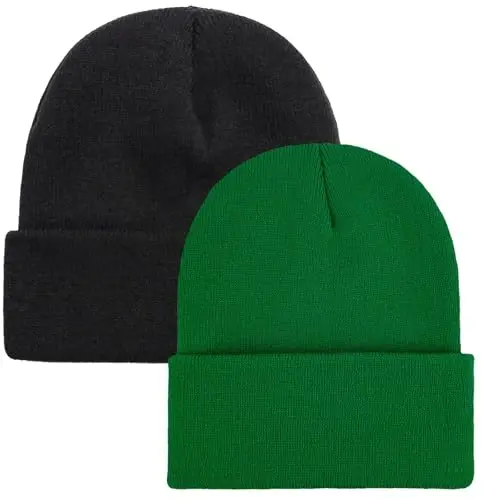 ZOORON 1 & 2 Packs Beanie for Men Women Warm Winter Hats Acrylic Knit Cuffed Beanie Cap Unisex 