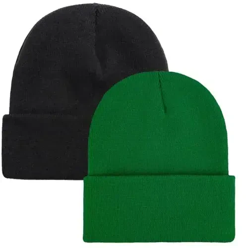 ZOORON 1 & 2 Packs Beanie for Men Women Warm Winter Hats Acrylic Knit Cuffed Beanie Cap Unisex - 1