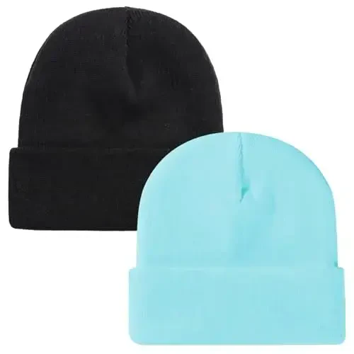 ZOORON 1 & 2 Packs Beanie for Men Women Warm Winter Hats Acrylic Knit Cuffed Beanie Cap Unisex - ZOORON