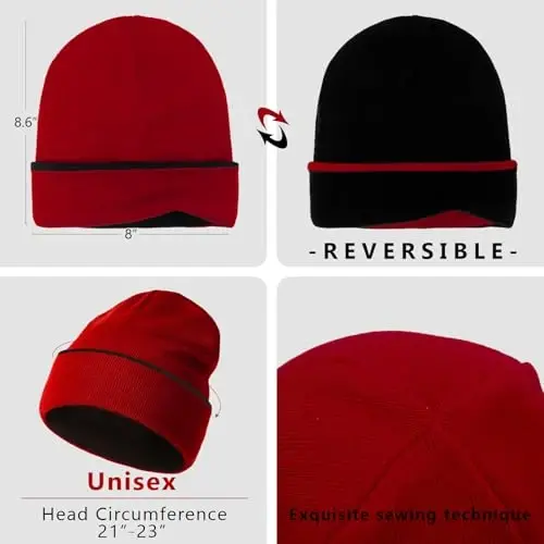 ZOORON 1 & 2 Packs Erkaklar Ayollar uchun Beanie Issiq Qishki Shlyapalar Akril Trikotaj Manjetli Beanie Kepka Unisex - 3