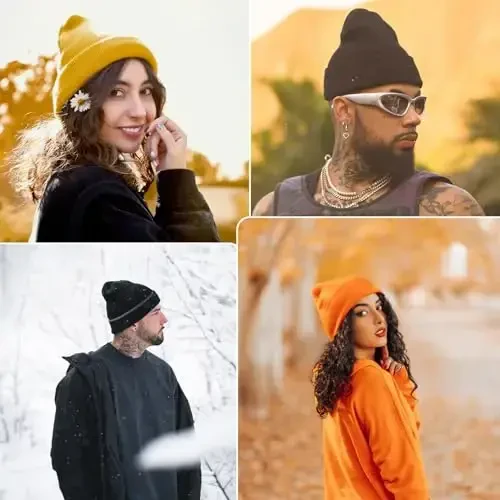 ZOORON 1 & 2 Packs Erkaklar Ayollar uchun Beanie Issiq Qishki Shlyapalar Akril Trikotaj Manjetli Beanie Kepka Unisex - 6