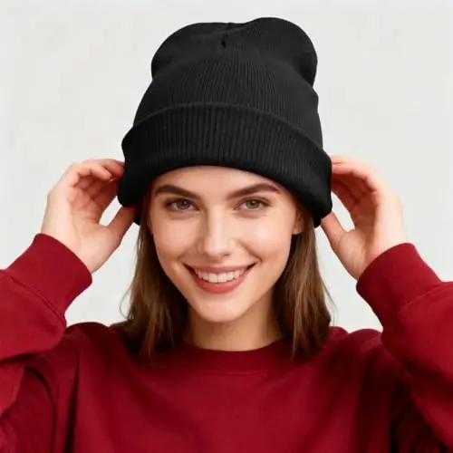 ZOORON 1 & 2 Packs Erkaklar Ayollar uchun Beanie Issiq Qishki Shlyapalar Akril Trikotaj Manshetli Beanie Kepka Unisex - 6