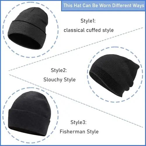ZOORON 1 & 2 Packs Erkaklar Ayollar uchun Beanie Issiq Qishki Shlyapalar Akril Trikotaj Manshetli Beanie Kepka Unisex - 4