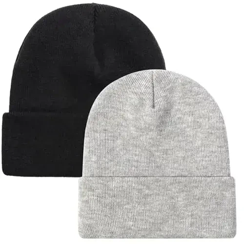 ZOORON 1 & 2 Packs Erkaklar va Ayollar uchun Beanie Issiq Qishki Shlyapalar Akril Trikotaj Manjetli Beanie Qalpog'i Unisex - 1