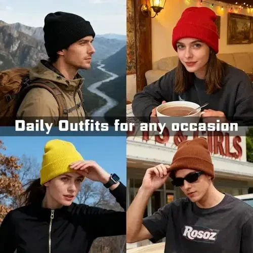 ZOORON 1 & 2 Packs Erkaklar va Ayollar uchun Beanie Issiq Qishki Shlyapalar Akril Trikotaj Mansetli Beanie Cap Unisex - 5