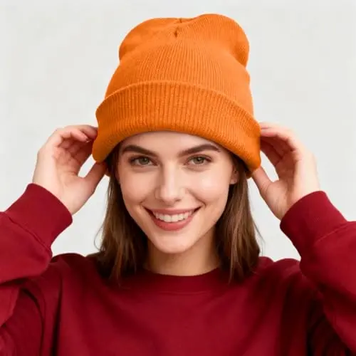 ZOORON 1 & 2 Packs Erkaklar va Ayollar uchun Beanie Qishki Iliq Shlyapalar Akril Trikotaj Manjetli Beanie Qalpog'i Unisex - 2
