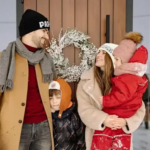 ZOORON 1 & 2 Packs Erkaklar va Ayollar uchun Bini Qishki Iliq Shlyapalar Akril Trikotaj Manjetli Bini Kepka Unisex - 5