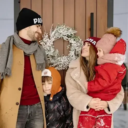 ZOORON 1 & 2 Packs Erkaklar va Ayollar uchun Do'ppi Qishki Issiq Shlyapalar Akril Trikotaj Manshetli Do'ppi Qalpog'i Unisex - 5