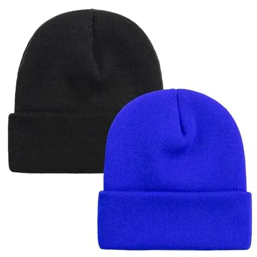 ZOORON 1 & 2 Packs Beanie for Men Women Warm Winter Hats Acrylic Knit Cuffed Beanie Cap Unisex - 1